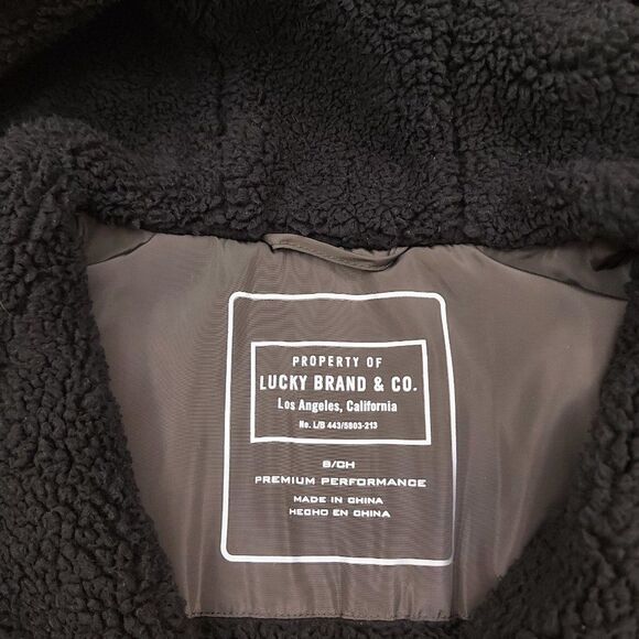 Lucky Brand Softshell Hooded Long Jacket Womens Small Green Sherpa Inside Zip Up - Picture 9 of 11